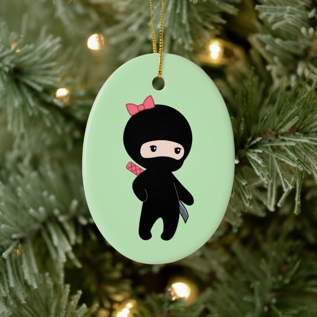 Tiny Ninja Girl on Green Ceramic Tree Decoration (Tree)