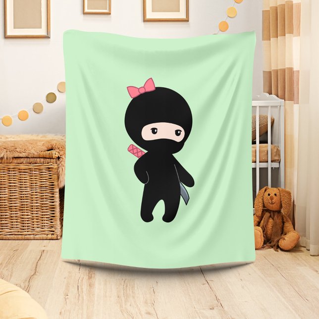 Tiny Ninja Girl On Green Fleece Blanket (Creator Uploaded)