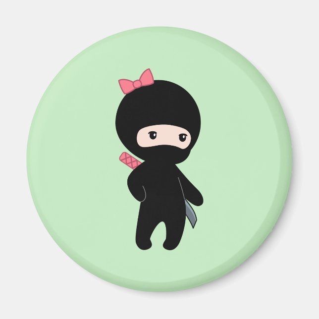 Tiny Ninja Girl on Green Magnet (Front)