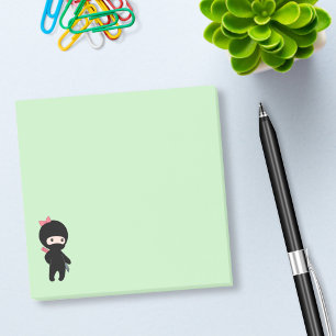 Tiny Ninja Girl on Green Post-it Notes