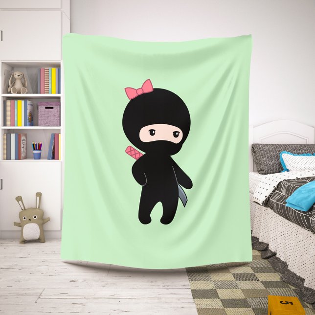 Tiny Ninja Girl on Green Sherpa Blanket (Creator Uploaded)