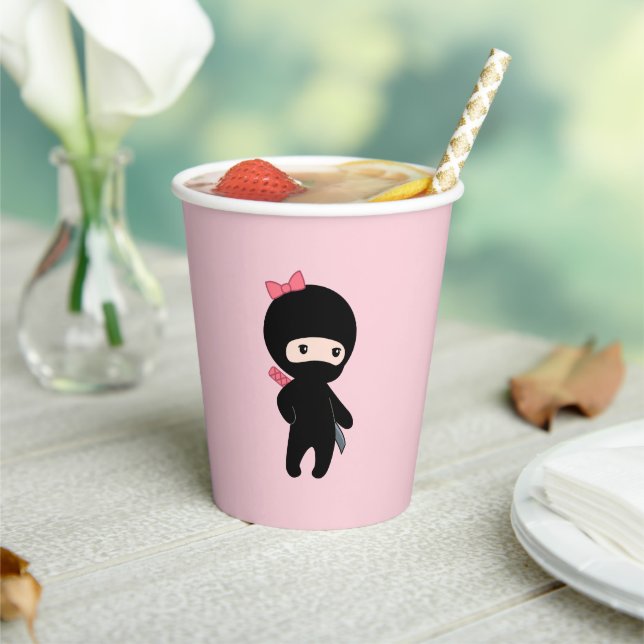 Tiny Ninja Girl on Pink Paper Cups (Insitu)