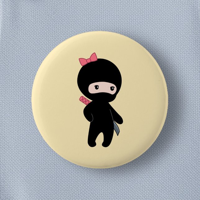 Tiny Ninja Girl on Yellow 6 Cm Round Badge (Creator Uploaded)
