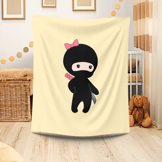Tiny Ninja Girl On Yellow Fleece Blanket (Creator Uploaded)