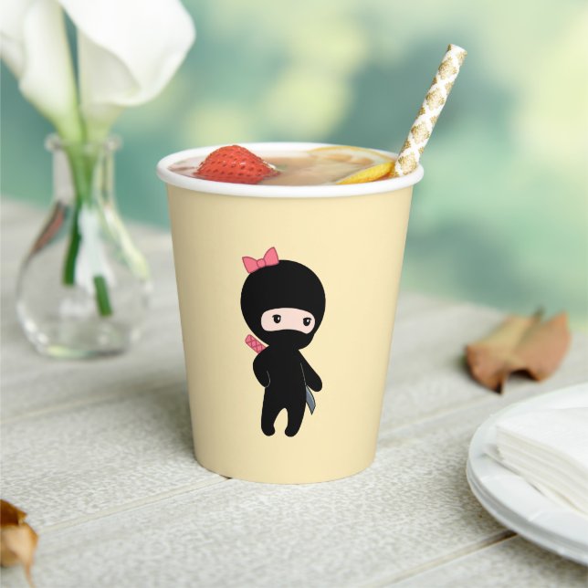 Tiny Ninja Girl on Yellow Paper Cups (Insitu)