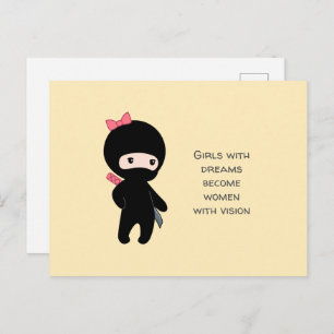 Tiny Ninja Girl Quote on Yellow Postcard