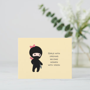 Tiny Ninja Girl Quote on Yellow Postcard