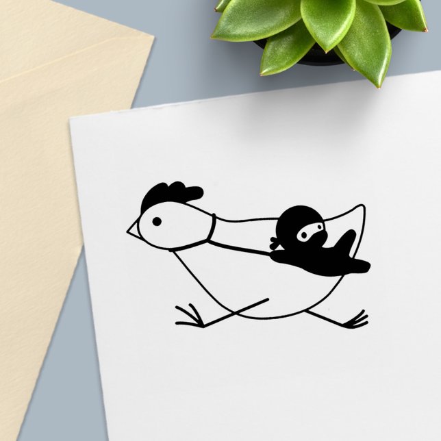 Tiny Ninja Holding Running Chicken Self-inking Stamp (Creator Uploaded)