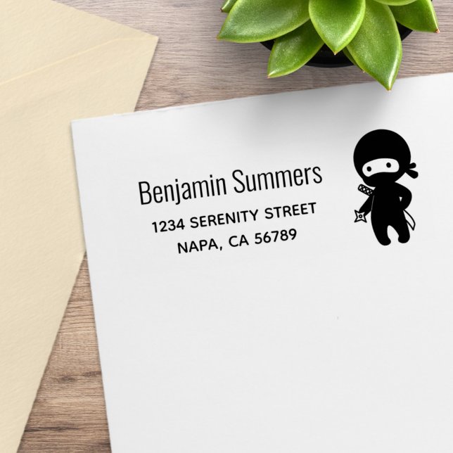 Tiny Ninja Holding Throwing Star Address Rubber Stamp (Creator Uploaded)