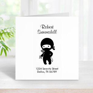 Tiny Ninja Holding Throwing Star Address Rubber Stamp