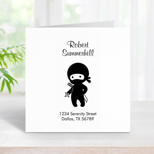 Tiny Ninja Holding Throwing Star Address Rubber Stamp (Creator Uploaded)