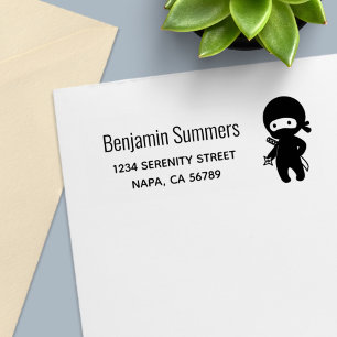 Tiny Ninja Holding Throwing Star Address Self-inking Stamp