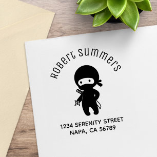 Tiny Ninja Holding Throwing Star Arch Address Rubber Stamp