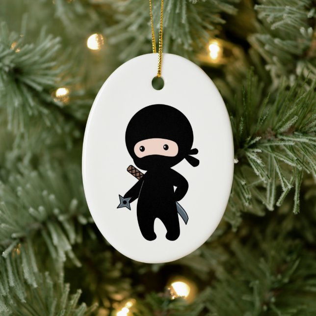 Tiny Ninja Holding Throwing Star Ceramic Tree Decoration (Tree)