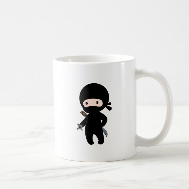 Tiny Ninja Holding Throwing Star Coffee Mug (Right)