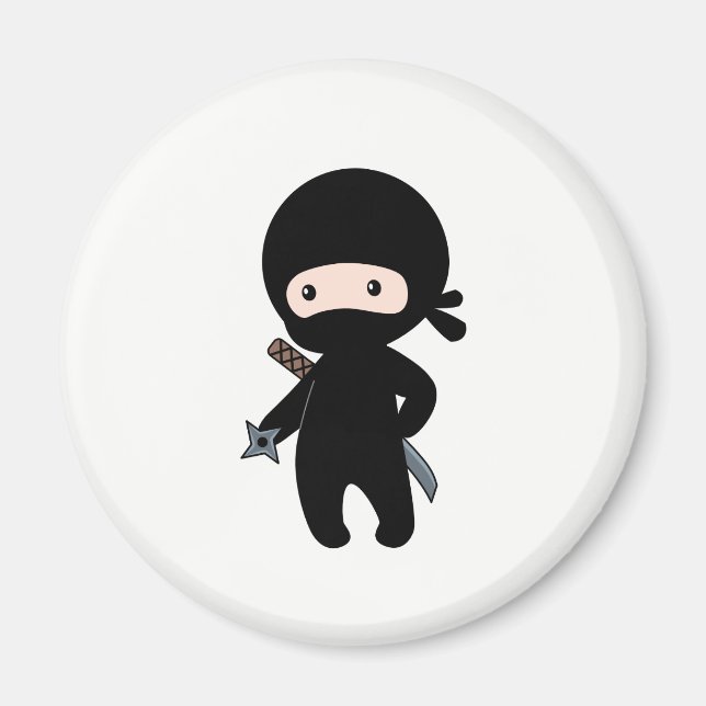 Tiny Ninja Holding Throwing Star Magnet (Front)