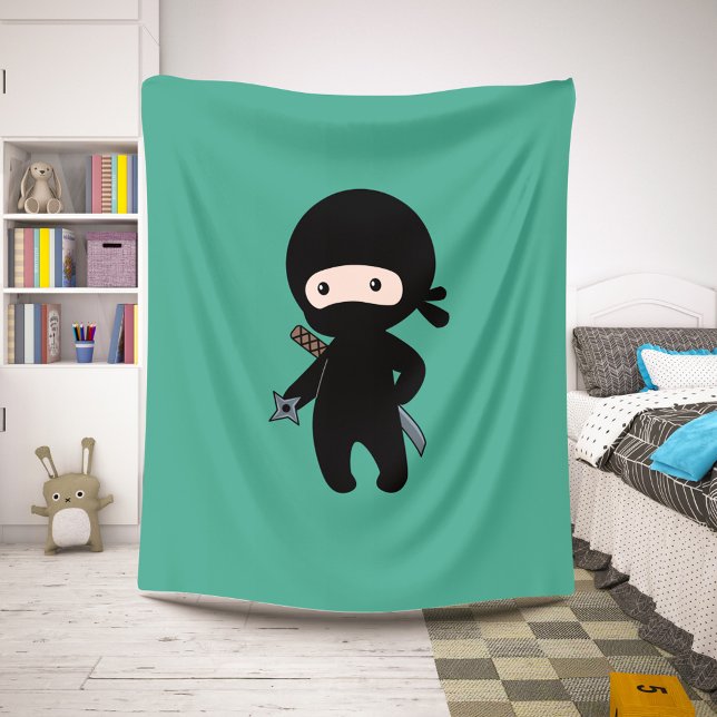Tiny Ninja Holding Throwing Star on Dark Green Sherpa Blanket (Creator Uploaded)
