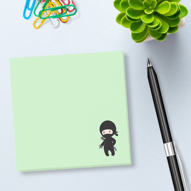Tiny Ninja Holding Throwing Star on Green Post-it Notes (Creator Uploaded)