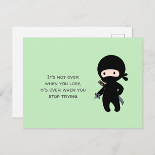 Tiny Ninja Holding Throwing Star on Green Quote Postcard