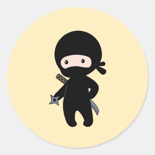 Tiny Ninja Holding Throwing Star on Yellow Classic Round Sticker (Front)