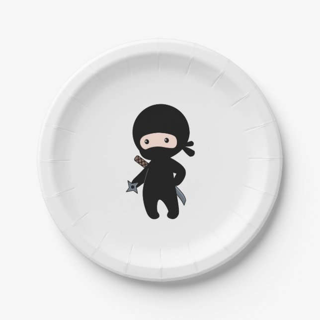 Tiny Ninja Holding Throwing Star Paper Plate (Front)