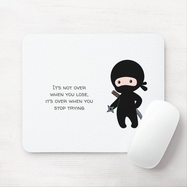 Tiny Ninja Holding Throwing Star Quote Mouse Mat (With Mouse)
