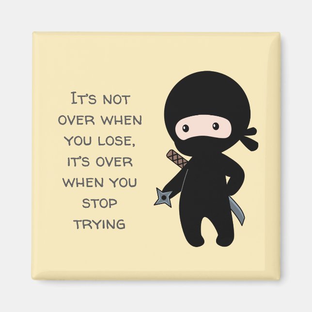 Tiny Ninja Holding Throwing Star Yellow Quote Magnet (Front)