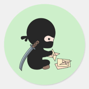 Tiny Ninja Making Origami Paper Throwing Star Classic Round Sticker