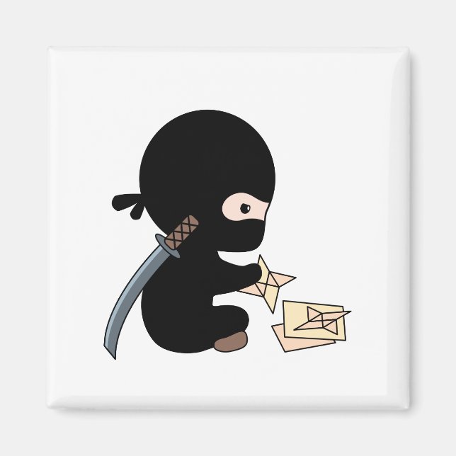 Tiny Ninja Making Origami Paper Throwing Star Magnet (Front)