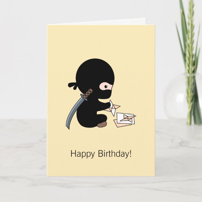 Tiny Ninja Origami Paper Star Yellow Birthday Card (Front)