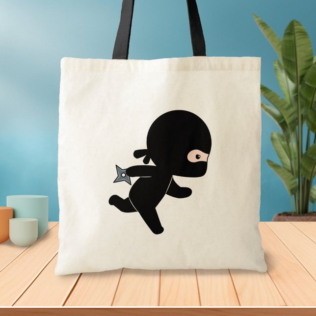 Tiny Ninja Running Holding Throwing Star Tote Bag (Creator Uploaded)