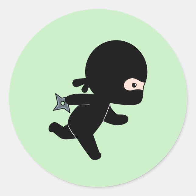 Tiny Ninja Running on Green Classic Round Sticker (Front)