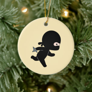 Tiny Ninja Running on Yellow Ceramic Tree Decoration