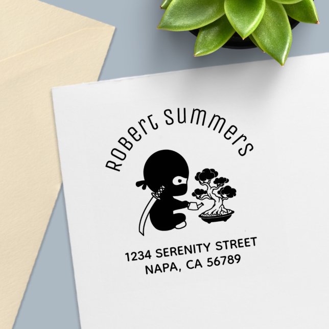 Tiny Ninja Watering Bonsai Tree Arch Address Self-inking Stamp (Creator Uploaded)