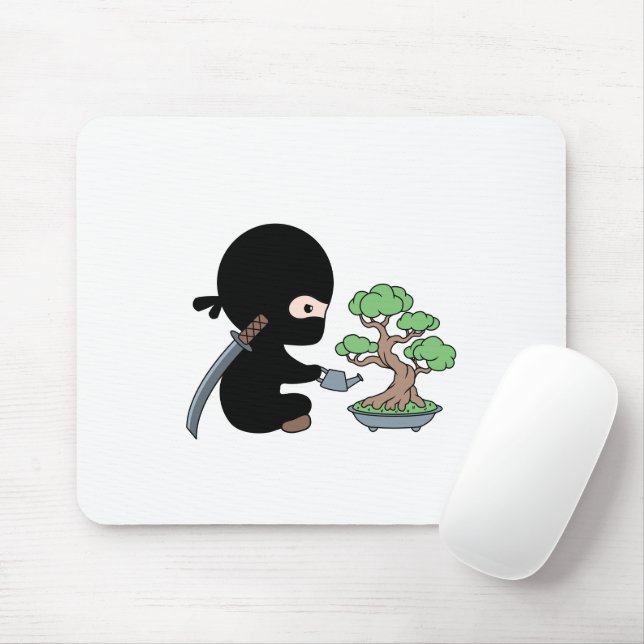 Tiny Ninja Watering Bonsai Tree Mouse Mat (With Mouse)
