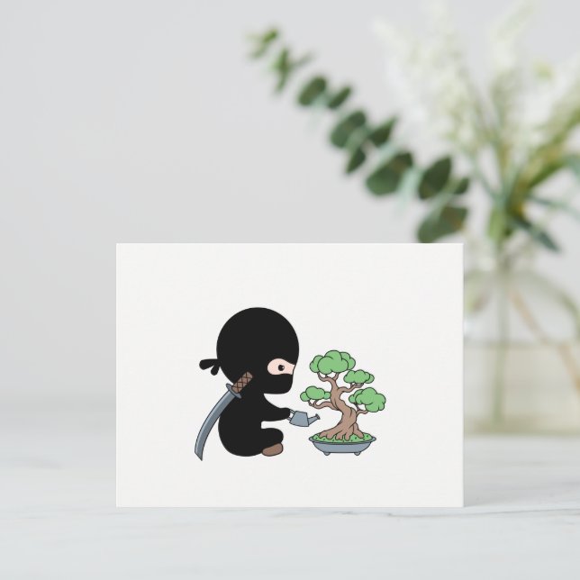 Tiny Ninja Watering Bonsai Tree Postcard (Standing Front)