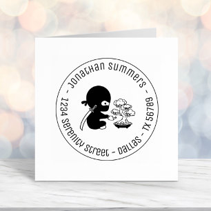 Tiny Ninja Watering Bonsai Tree Round Address Self-inking Stamp