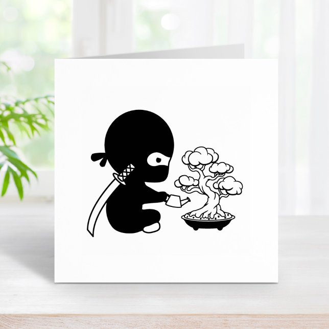 Tiny Ninja Watering Bonsai Tree Rubber Stamp (Creator Uploaded)