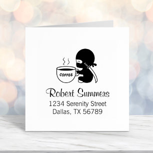 Tiny Ninja with Large Coffee Mug Address Self-inking Stamp