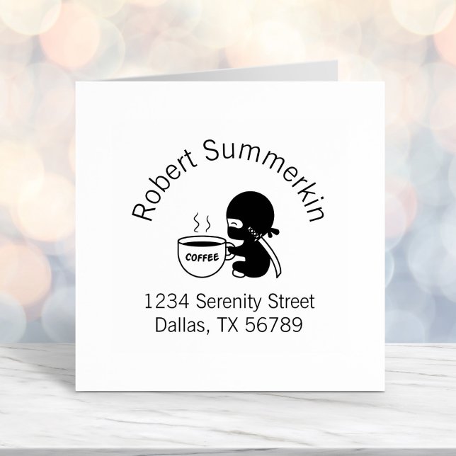 Tiny Ninja with Large Coffee Mug Arch Address Self-inking Stamp (Creator Uploaded)