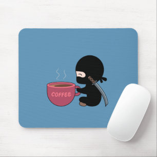 Tiny Ninja with Large Coffee Mug Blue Mouse Mat
