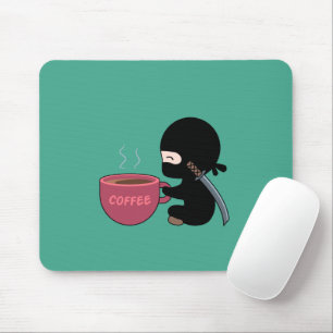 Tiny Ninja with Large Coffee Mug Dark Green Mouse Mat