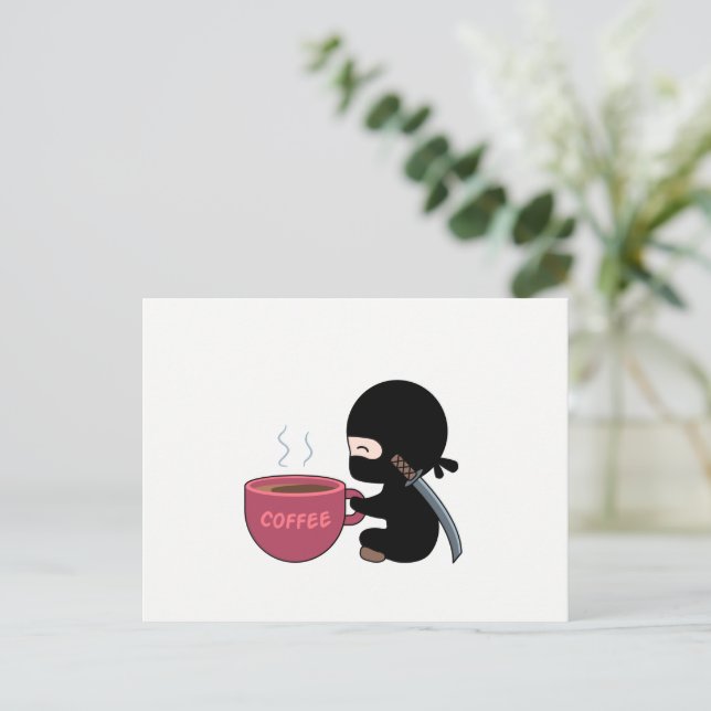Tiny Ninja with Large Coffee Mug Postcard (Standing Front)