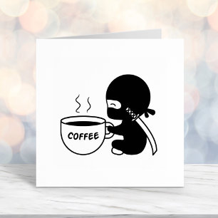Tiny Ninja with Large Coffee Mug Self-inking Stamp