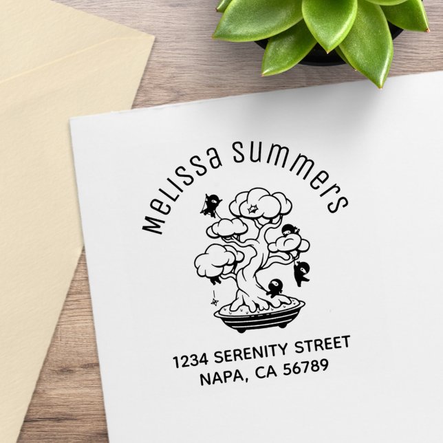 Tiny Ninjas in Bonsai Tree Arch Address Rubber Stamp (Creator Uploaded)
