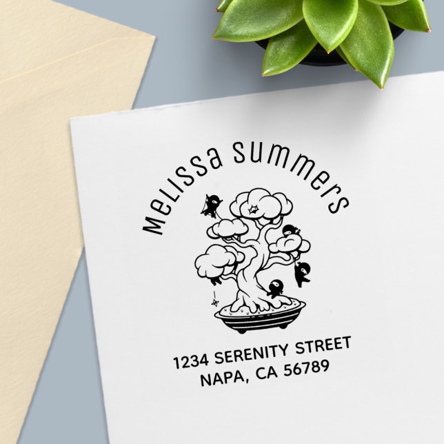 Tiny Ninjas in Bonsai Tree Arch Address Self-inking Stamp (Creator Uploaded)