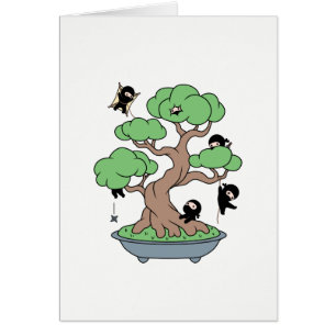 Tiny Ninjas in Bonsai Tree Blank Card