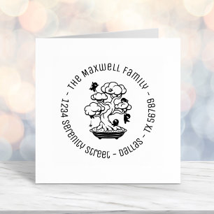 Tiny Ninjas in Bonsai Tree Family Address Round 3 Self-inking Stamp