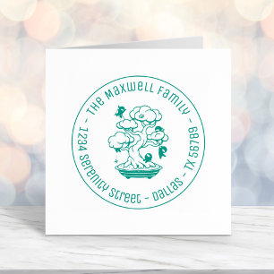 Tiny Ninjas in Bonsai Tree Family Address Round Self-inking Stamp