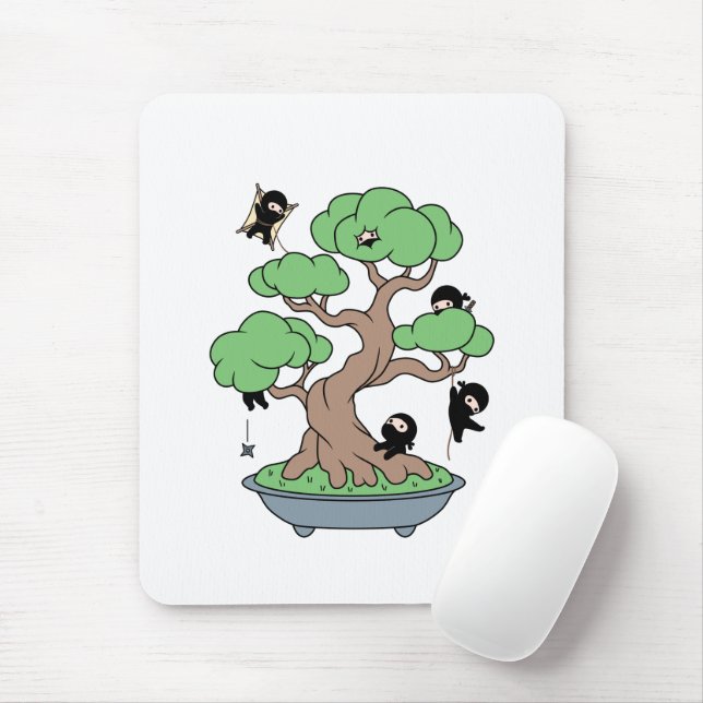 Tiny Ninjas in Bonsai Tree Mouse Mat (With Mouse)